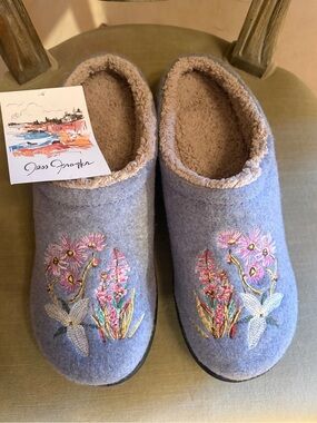 LL Bean NWT Daybreak Wool Embroidered Slippers Clogs Jess Franks 11 Lavender